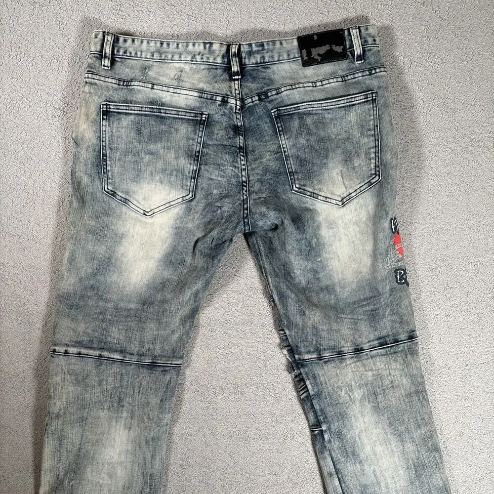 Decibel Jeans Mens 38x30 Denim Acid Wash Distressed Rip Paint Splatter Graffiti